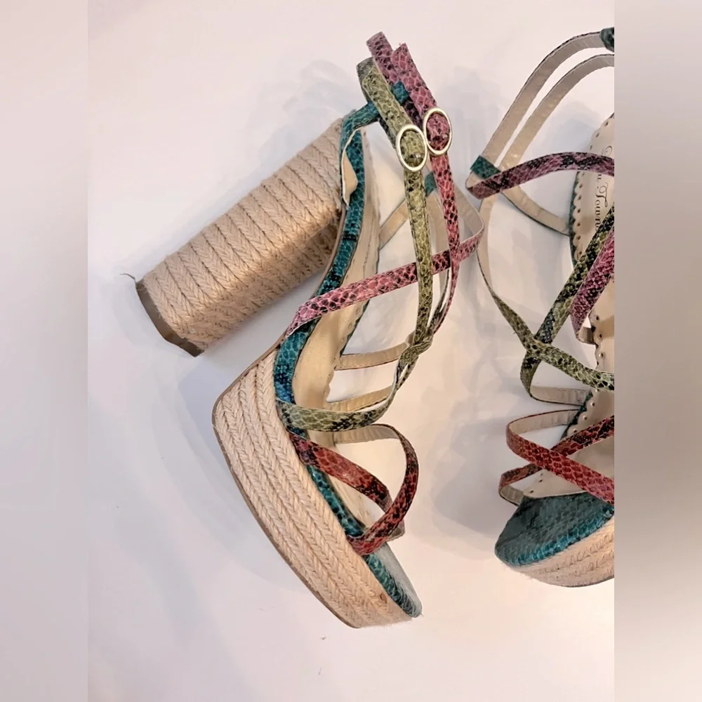 LULU TOWNSWND Multi Colored Leather Snakeskin Platform Heals Size 7 1/2 - Picture 3 of 8